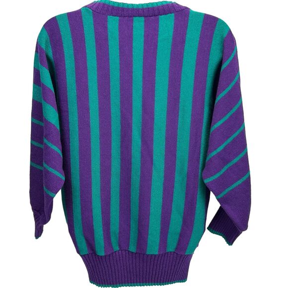 Vintage Neiman Marcus Sweater Womens Size 6 Purple Green Striped Made In USA 80s - Picture 2 of 7